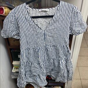 Zara Blue and White Ruffled Blouse